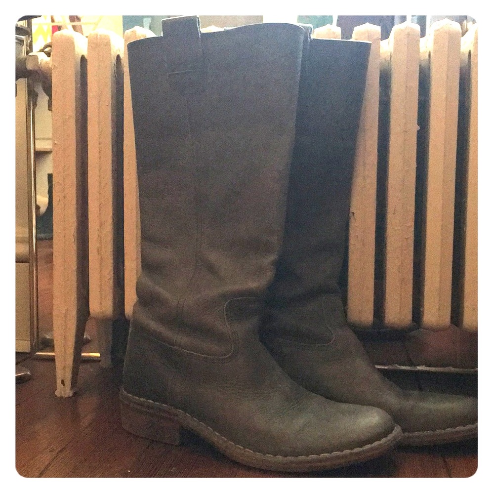 Grey Leather Boots